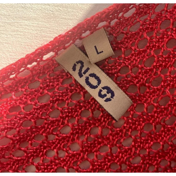 209 Tomato Red Open Knit Boatneck Sweater L - Picture 4 of 5